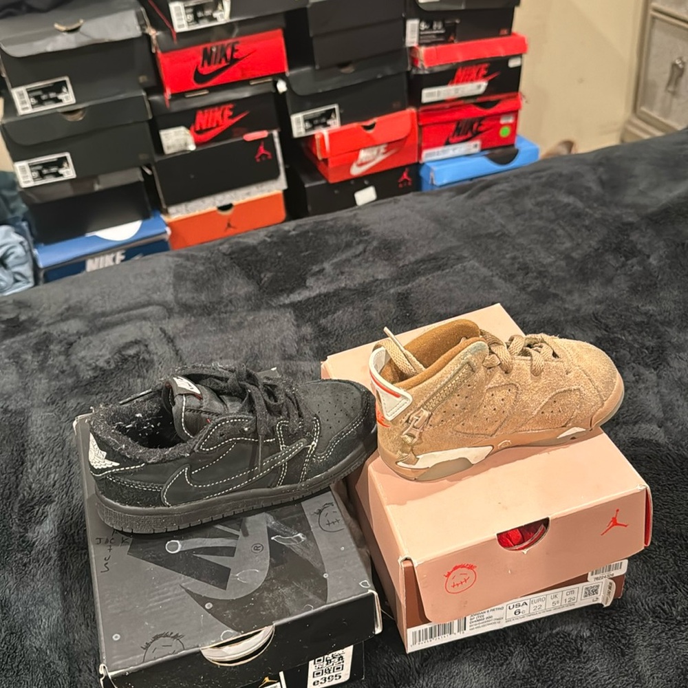 Travis Scott's for toddler size 9 in black and 6 in kaki